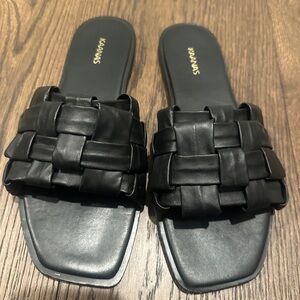 Kaanas Black Woven Slide Sandals